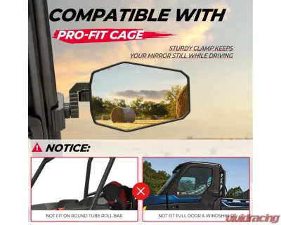 Kemimoto UTV Side Mirrors w/ Polaris Ranger | Can-Am Defender | Maverick Trail - B0106-11201BK