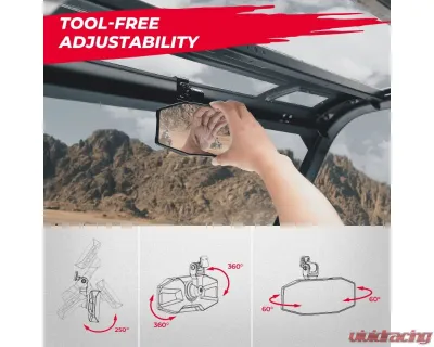 Kemimoto Rear View Mirror Tool-free Adjustable Wide View Convex Polaris Ranger/ Cfmoto Uce 2017-2023 - B0106-12501BK