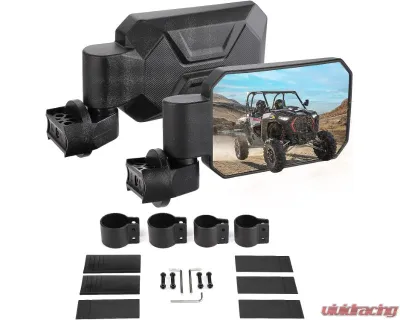 Kemimoto UTV Side Mirrors w/ 1.6" to 2" Roll Bar Cage / Adjustable&Breakaway Mirrors - B0106-13001BK
