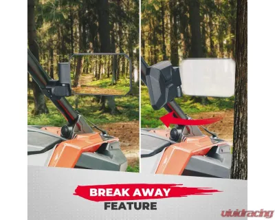 Kemimoto UTV Side Mirrors w/ 1.6" to 2" Roll Bar Cage / Adjustable&Breakaway Mirrors - B0106-13001BK