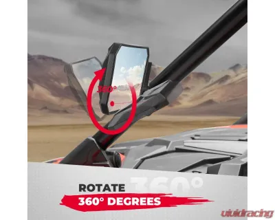 Kemimoto UTV Side Mirrors w/ 1.6" to 2" Roll Bar Cage / Adjustable&Breakaway Mirrors - B0106-13001BK