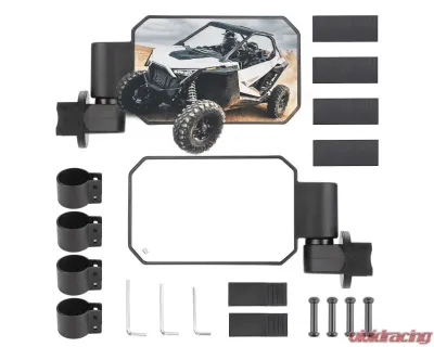 Kemimoto UTV Side Mirrors w/ 1.6" to 2" Roll Bar Cage / Adjustable&Breakaway Mirrors - B0106-13001BK