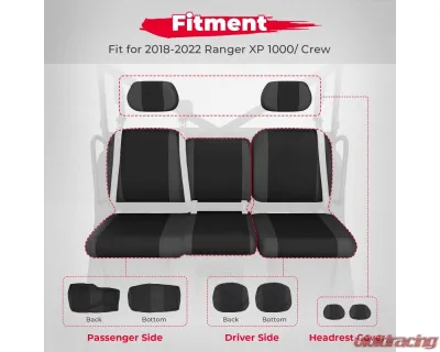 Kemimoto Split Bench Seat Covers Accessories Crew Front Seat Only Polaris Ranger - B0109-00802BK