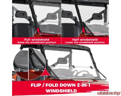 Kemimoto 2-in-1 Flip Up Full Windshield Polaris Ranger 1000 / XP 1000 / Crew 2017-2023 - B0110-05702CL