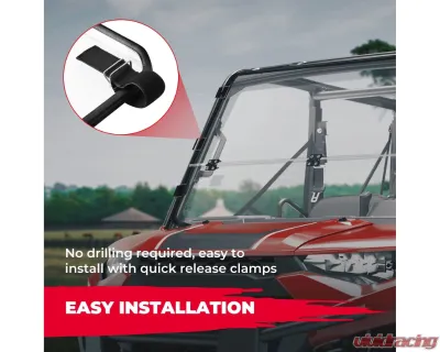 Kemimoto 2-in-1 Flip Up Full Windshield Polaris Ranger 1000 / XP 1000 / Crew 2017-2023 - B0110-05702CL