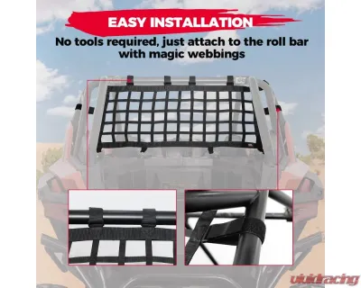 Kemimoto Rear Race Net / Cargo Net Soft Rear Window Net Mesh Protection Polaris RZR PRO XP - B0110-08701BK