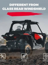Kemimoto Clear Full Rear Windshield w/ Polaris RZR XP                                     - B0110-10001BK - Image 5