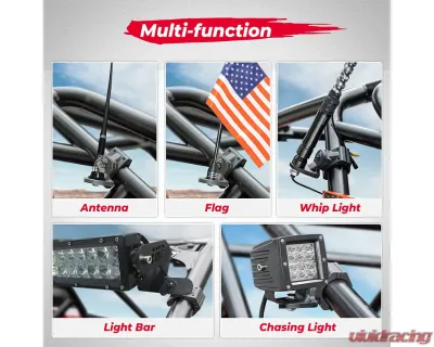 Kemimoto UTV Whip Mount Flag1.75''-2'' Roll Bar Cage Polaris RZR Turbo / Maverick / Commander - B0111-02507BK