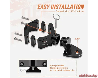 Kemimoto UTV Aluminum Adjustable Quick Flag Mount1.75"-2" Roll Bar 1pc - B0111-09101BK