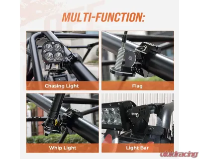 Kemimoto UTV Aluminum Adjustable Quick Flag Mount1.75"-2" Roll Bar 1pc - B0111-09101BK