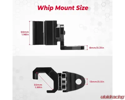 Kemimoto UTV Pro- Flag Mount Whip Light Adjustable Whip Mounting Bracket - B0111-10601BK
