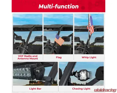 Kemimoto UTV Pro- Flag Mount Whip Light Adjustable Whip Mounting Bracket - B0111-10601BK
