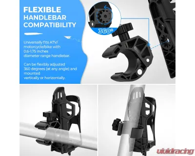 Kemimoto Upgraded Drink Bike Water Bottle Holder Speaker Mount w/ 0.6"-1.75" Metal Clamp - B0113-06702BK