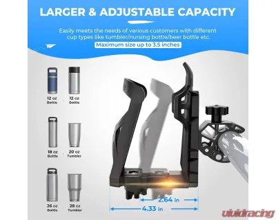 Kemimoto Upgraded Drink Bike Water Bottle Holder Speaker Mount w/ 0.6"-1.75" Metal Clamp - B0113-06702BK