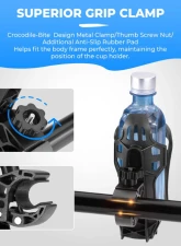 Kemimoto Upgraded Drink Bike Water Bottle Holder Speaker Mount w/ 0.6"-1.75" Metal Clamp                                     - B0113-06702BK - Image 5