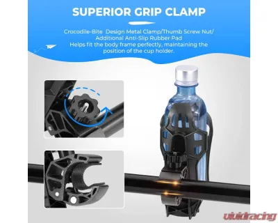 Kemimoto Upgraded Drink Bike Water Bottle Holder Speaker Mount w/ 0.6"-1.75" Metal Clamp - B0113-06702BK