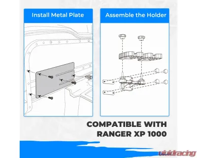 Kemimoto Shotgun Holder Rack Under Seat UTV Mount Bow Rack Tool Grips w/ Rubber Straps Polaris Ranger - B0116-00901BK