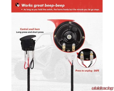 Kemimoto UTV Horn Kit w/ Rocker Switch 12V Polaris RZR Ranger / PRO XP | Can Am 2013-2023 - B0117-00202BK