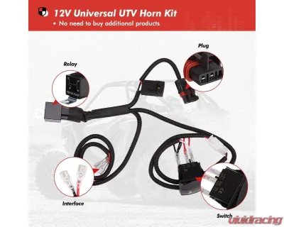 Kemimoto UTV Horn Kit w/ Rocker Switch 12V Polaris RZR Ranger / PRO XP | Can Am 2013-2023 - B0117-00202BK