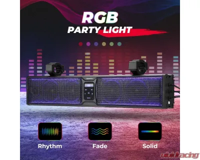Kemimoto UTV Sound Bar RGB 26'' Bluetooth Multicolor Lights 500W Amplifier 1.75''-2'' Roll Bar - B0117-01801BK