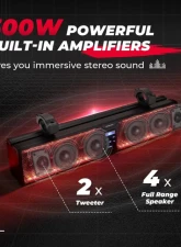 Kemimoto UTV Sound Bar RGB 26'' Bluetooth Multicolor Lights 500W Amplifier 1.75''-2'' Roll Bar                                     - B0117-01801BK - Image 5
