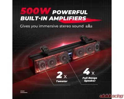 Kemimoto UTV Sound Bar RGB 26'' Bluetooth Multicolor Lights 500W Amplifier 1.75''-2'' Roll Bar - B0117-01801BK