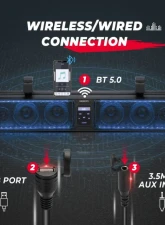 Kemimoto UTV Sound Bar RGB 26'' Bluetooth Multicolor Lights 500W Amplifier 1.75''-2'' Roll Bar                                     - B0117-01801BK - Image 6