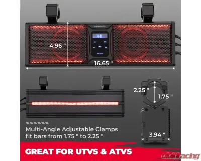 Kemimoto UTV Sound Bar / IP65 Waterproof Dustproof Bluetooth Connectivity 16" ATV SoundBar - B0117-01901BK