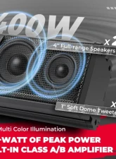 Kemimoto UTV Sound Bar / IP65 Waterproof Dustproof Bluetooth Connectivity 16" ATV SoundBar                                     - B0117-01901BK - Image 5