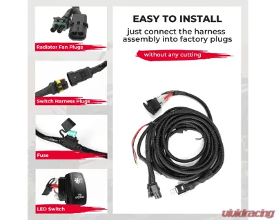 Kemimoto ATV UTV Fan Override Switch Kit w/ Relay LED Rocker Switch - B0401-01401BK