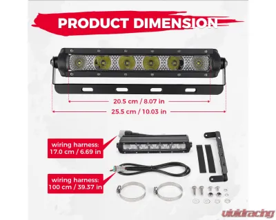 Kemimoto UTV LED Light Bar 8" K Glow 26W Off Road Flood Spot Beam Combo - B0801-03301BK