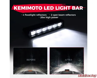 Kemimoto UTV LED Light Bar 8" K Glow 26W Off Road Flood Spot Beam Combo - B0801-03301BK
