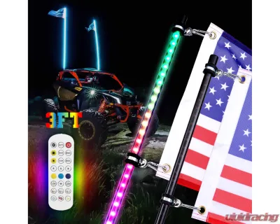 Kemimoto 3ft Black Limited LED Whip Light 366 colors 2pc w/ RF Remote Control - B0804-01001BK