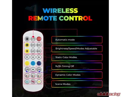 Kemimoto 3ft Black Limited LED Whip Light 366 colors 2pc w/ RF Remote Control - B0804-01001BK
