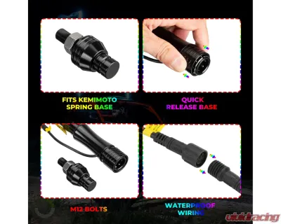 Kemimoto 3ft Black Limited LED Whip Light 366 colors 2pc w/ RF Remote Control - B0804-01001BK