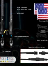 Kemimoto 3ft Black Limited LED Whip Light 366 colors 2pc w/ RF Remote Control                                     - B0804-01001BK - Image 6