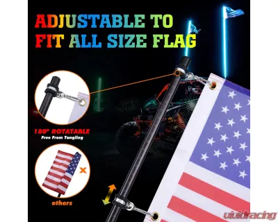 Kemimoto 3ft Black Limited LED Whip Light 366 colors 2pc w/ RF Remote Control - B0804-01001BK