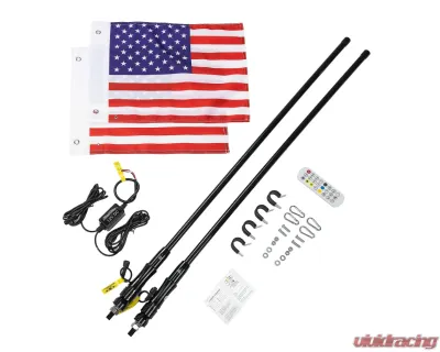 Kemimoto 3ft Black Limited LED Whip Light 366 colors 2pc w/ RF Remote Control - B0804-01001BK