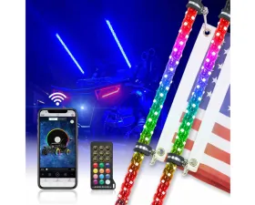 Kemimoto 2pc 3ft LED Whip Lights w/ Bluetooth w/ Can-Am | Polaris RZR