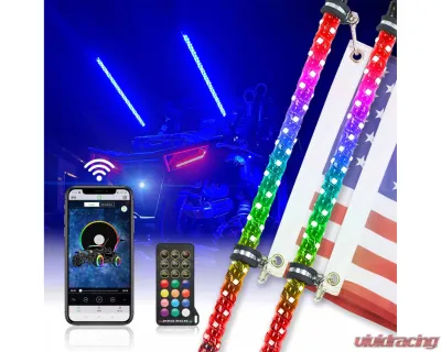 Kemimoto 2pc 3ft LED Whip Lights w/ Bluetooth w/ Can-Am | Polaris RZR - B0804-01802CL