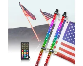 Kemimoto 4Ft Spiral Whip Light w/ RF Remote Control 366 Colors 2pc