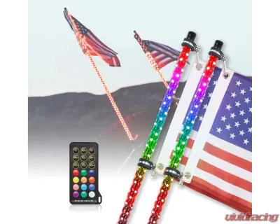Kemimoto 4Ft Spiral Whip Light w/ RF Remote Control 366 Colors 2pc - B0804-01901CL