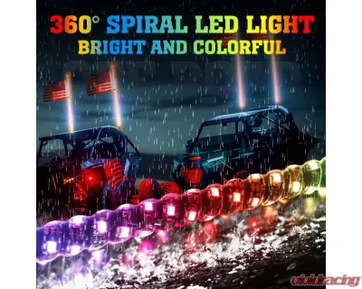 Kemimoto 4Ft Spiral Whip Light w/ RF Remote Control 366 Colors 2pc - B0804-01901CL