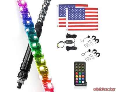 Kemimoto 4Ft Spiral Whip Light w/ RF Remote Control 366 Colors 2pc - B0804-01901CL
