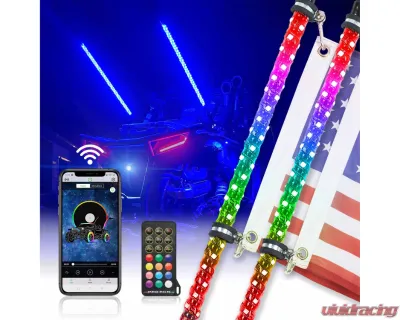 Kemimoto 2pc 4ft LED Whip Lights w/ Bluetooth Can-Am | Polaris RZR - B0804-01902CL