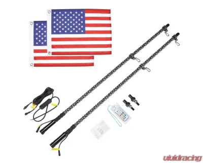 Kemimoto 5FT UTV ATV Spiral Whip Light w/ RF Remote Control 2pc - B0804-02001CL