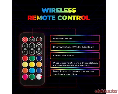 Kemimoto 2pc 5t UTV ATV Spiral Whip Light w/ RF Remote Control | Bluetooth Control - B0804-02002CL