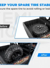 Kemimoto UTV Spare Tire MountPolaris Ranger General 1000 26"- 33" Spare Tire Carrier Rack                                     - B1001-01301BK - Image 2