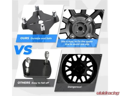 Kemimoto UTV Spare Tire MountPolaris Ranger General 1000 26"- 33" Spare Tire Carrier Rack - B1001-01301BK