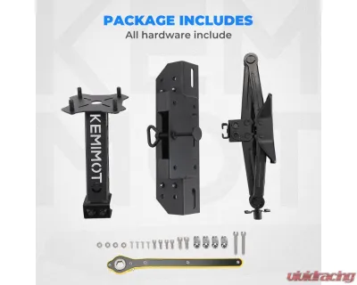 Kemimoto UTV Spare Tire MountPolaris Ranger General 1000 26"- 33" Spare Tire Carrier Rack - B1001-01301BK